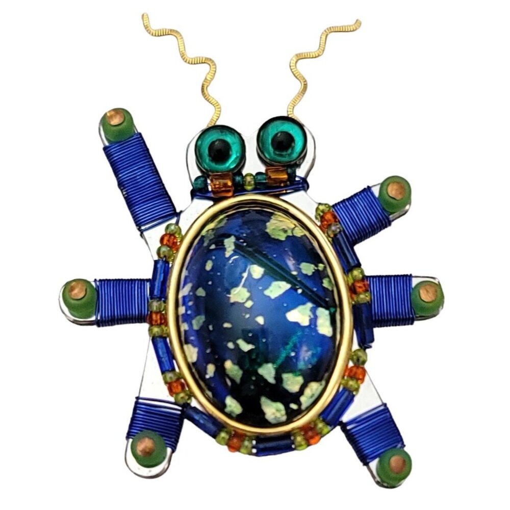 Liztech 2000 Art Glass Beaded Glass Eye Bug Brooch Pin, Signed K592